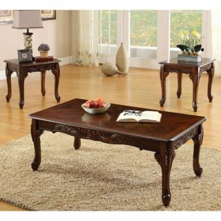 Fraser Classic Style Cherry Finish 3 Piece Coffee Table Set