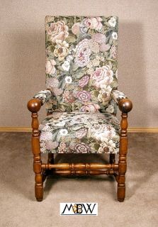Antique English Solid Oak Large Floral Upholstered Arm Chair c1899 A61