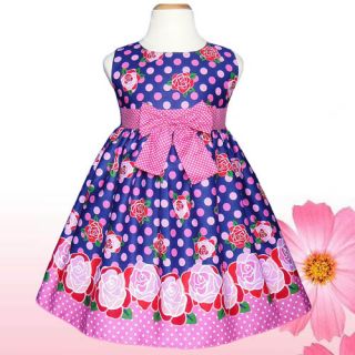 Gorgeous Navy Blue Flower Kids Girls Dresses Clothing Party Size 4 5 6 7 Years