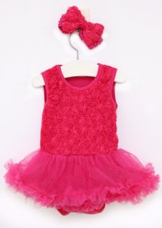 2pcs Newborn Baby Rose Girl Headband Romper Dress Clothes Outfit Hot Pink 0 3M