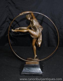 Art Deco Bronze Statue Hoop Dancer Girl Signed Godard French Figurine