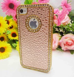 KC18 Bling Shiny Rhinestones Light Pink Gold Color Edge Case for iPhone 4 4S