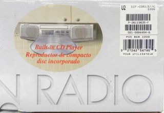 Sony Under Cabinet Kitchen FM Am CD Clock Radio Model ICF CD513