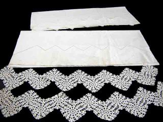 Vintage Pillowcases Cotton Unfinished with White Crochet Lace Trim