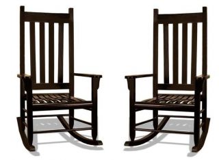 Two Tortuga Outdoor Indoor Traditional Black Finish Wood Patio Rocking Chairs