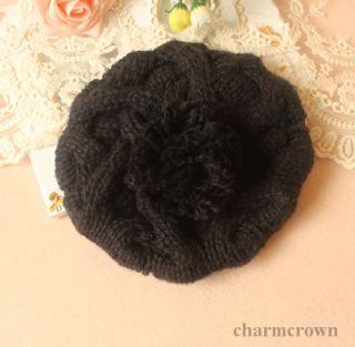 New Fashion Women Braided Baggy Knit Beret Crochet Beanie Ball Wool Ski Hat Cap