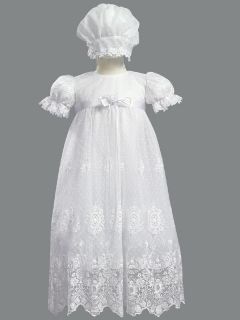 Girl Christening Baptism Embroidered Tulle Lace Rosette Dress Gown 0 18M USA