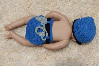 Handmade firemen Policeman Navy Baby Knit Crochet Hat Nappy Newborn Photo Prop