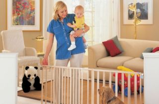 Wood Gate North States Baby Pet Safety Mount Pressure Mesh Swing Wide New Dog