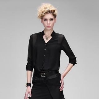 Unique Women Long T Shirt Irregular Hem Long Sleeve Stand Collar Blouse Tops New