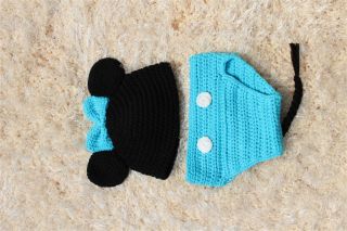 Lovely Handmade Minnie Mickey Mouse Newborn Baby Knit Hat Nappy Photo Prop New