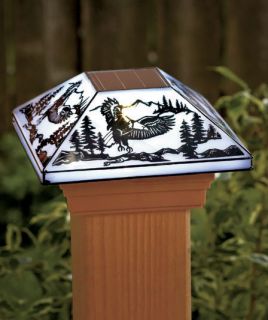 Eagle Bird Outdoor Solar Lamp Post Cap Stained Glass Light Deck Fence Porch Yard