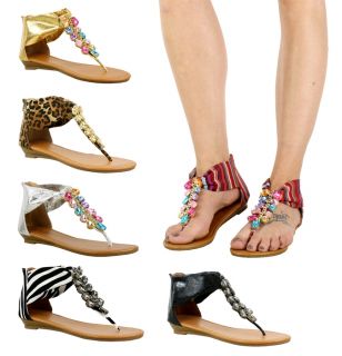 Womens Ladies Summer Beach Holiday Multi Gladiator Flat Toe Post Sandals Shoes