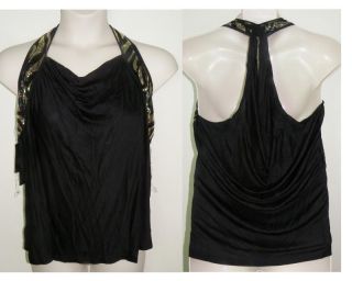 Baby Phat Plus Womens Black Gold Sequines Sleeveless Shirt Top Size 1x