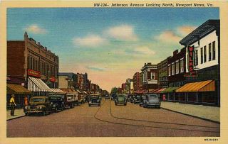 Newport News Virginia VA 1940 Town Jefferson Avenue North Vintage Linen Postcard