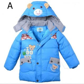 Boys Baby Girls Bear Hoodies Coat Kids Back 3D Bear Winter Warm Quilted Snowsuit