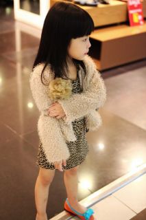 Trendy Girls Faux Fur Flannel Rose Bud Coat Leopard Print Dress Skirt Kids Set
