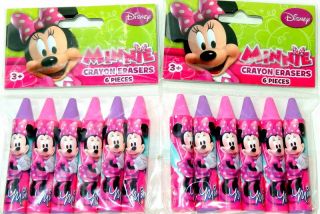 12 Minnie Mouse Pink Purple Crayon Erasers Party Favors School Supplies New