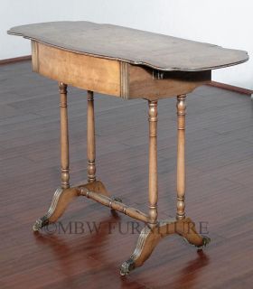 Antique Burl Walnut Regency Dropleaf Vanity Desk Table w Mirror c1949 P87