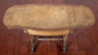 Antique Burl Walnut Regency Dropleaf Vanity Desk Table w Mirror c1949 P87