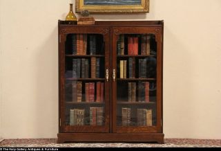 Victorian Antique 1895 Oak Bookcase Wavy Glass Doors