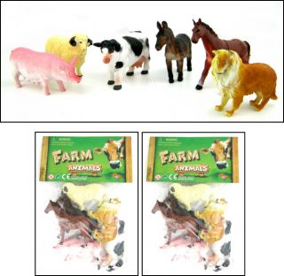 2 Sets of Toy Farm Animals Pig Horse Sheep Cow Dog Donkey Farm Play Set