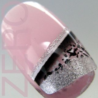 24 Pink Silver Glitter Pre Design Acrylic Full Nail Tip