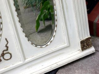 OMG Shabby Antique Mantle Mirror Aged White Crackly Gesso Beads Swags Wreathes