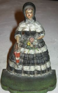 Antique Bradley Hubbard Southern Bell Lady Bonnet Dress Cast Iron Art Bookends