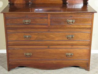 Antique English Walnut 6 Drawer Vanity Chest Dresser w Mirror c1900 N72