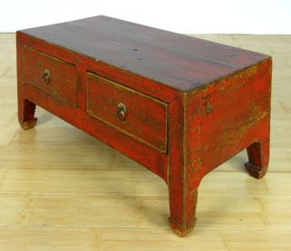 Antique Red Low Table Altar Stand Display Cabinet 29 5"