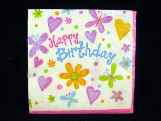 Cutsie Birthday Party Supplies Plates Napkins for 12 Butterflies Hearts Flowers