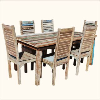 Rustic Old Reclaimed Wood 7pc Dining Table 6 Chairs Shutter Chairs Furniture