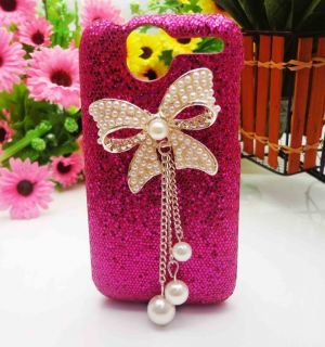 HTC1 Bling Shiny Bow Rose Red Blingy Case Cover for HTC Desire G7