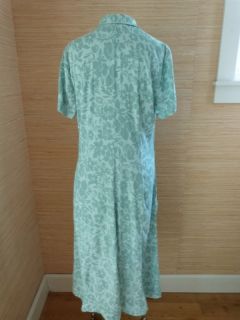 Eddie Bauer Womens Rayon Floral Mid Calf Shirt Dress Sz L Tall Bluish Green