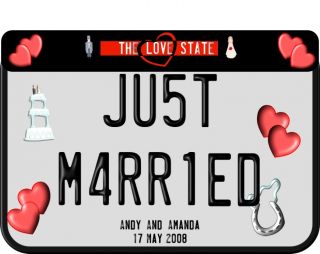 Just Married Number Plate Novelty US Style 2 Sizes Now Includes Magnetic