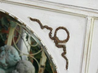 OMG Shabby Antique Mantle Mirror Aged White Crackly Gesso Beads Swags Wreathes