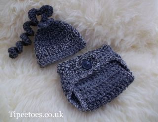 Newborn Baby Photography Photo Prop Knitted Crochet Diaper Cover Curly Hat Set