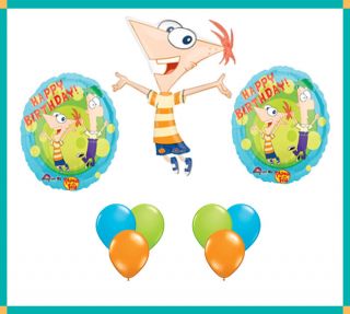 Phineas Ferb Mylar Latex Happy Birthday Balloon Set Disney TV Cartoon ...