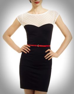 Black White Colorblock Cap Sleeve Illusion Sweetheart Neckline Pinup Dress M