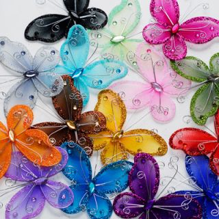3" Sheer Nylon Crystal Wire Butterfly w Rhinestones Party Decorations 24pcs