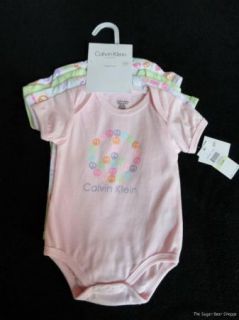 Calvin Klein Layette Baby Girls 4pc Bodysuits Onsies Peace 3M 6M $42