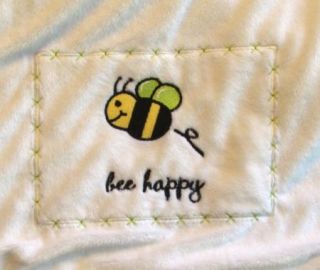 Wendy Bellissimo Honey Bee Happy White Plush Baby Nursery Crib Blanket