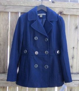 Kenneth Cole Reaction New Navy Blue Wool Blend Melton Peacoat Jacket Womens M
