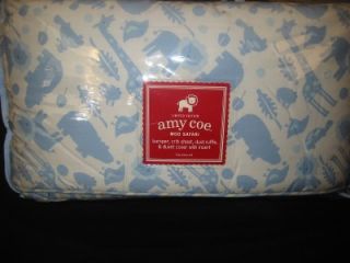 New Amy COE Mod Safari Blue Baby Crib 4 PC Bedding Set Boy Zoo Animals Giraffe
