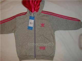 New Adidas Chile 62 Fleece Cotton Baby Girls Full Tracksuit Medium Grey Pink