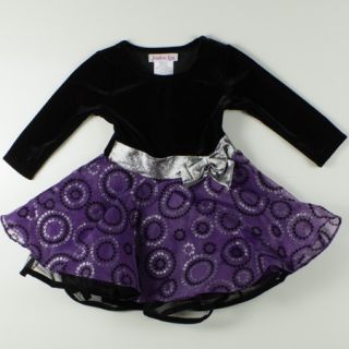 Girls Jessica Ann Black Velour and Purple Sparkle Dress Size 6