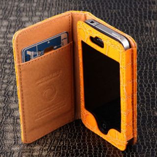 Apple iPhone 4 Leather Crocodile Case Cover Wallet Flip