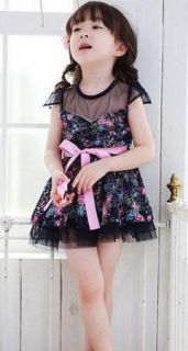 Girls Kids Pretty Baby Party Dress with Flower Dot Princess Tutu Mini Dress 2 7Y