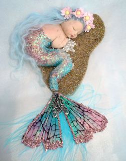 OOAK Fairy Sleeping Baby Mermaid Art Doll Polymer Clay Sculpt Rae